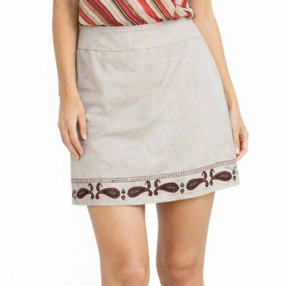 Villager Sport Liz Claiborne Skirt Linen Neutral Paisley Beaded Women's Size 16